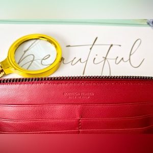 Red White & Blue sale!  BOTTEGA VENETA Red Intrecciato Leather Zip wallet
